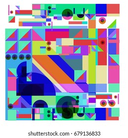 Trendy geometrical vector illustration with elements and abstract colorful textures. Design for summer holiday poster, card, brochure, and promotion template. Fashion art print and background.