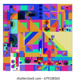 Trendy geometrical vector illustration with elements and abstract colorful textures. Design for summer holiday poster, card, brochure, and promotion template. Fashion art print and background.