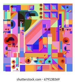 Trendy geometrical vector illustration with elements and abstract colorful textures. Design for summer holiday poster, card, brochure, and promotion template. Fashion art print and background.