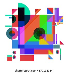 Trendy geometrical vector illustration with elements and abstract colorful textures. Design for summer holiday poster, card, brochure, and promotion template. Fashion art print and background.