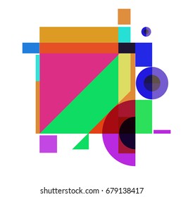 Trendy geometrical vector illustration with elements and abstract colorful textures. Design for summer holiday poster, card, brochure, and promotion template. Fashion art print and background.