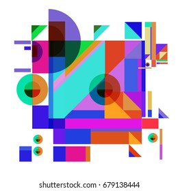 Trendy geometrical vector illustration with elements and abstract colorful textures. Design for summer holiday poster, card, brochure, and promotion template. Fashion art print and background.