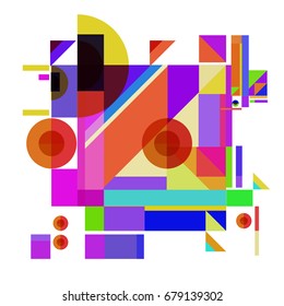 Trendy geometrical vector illustration with elements and abstract colorful textures. Design for summer holiday poster, card, brochure, and promotion template. Fashion art print and background.