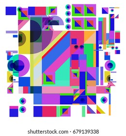 Trendy geometrical vector illustration with elements and abstract colorful textures. Design for summer holiday poster, card, brochure, and promotion template. Fashion art print and background.