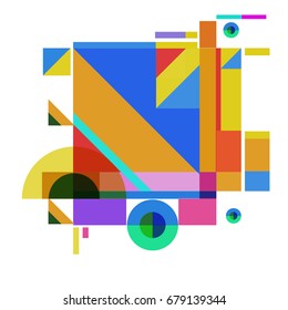 Trendy geometrical vector illustration with elements and abstract colorful textures. Design for summer holiday poster, card, brochure, and promotion template. Fashion art print and background.
