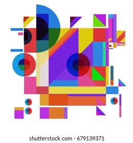 Trendy geometrical vector illustration with elements and abstract colorful textures. Design for summer holiday poster, card, brochure, and promotion template. Fashion art print and background.