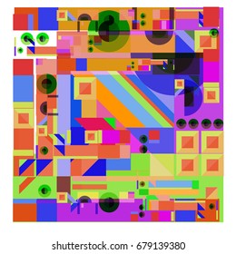 Trendy geometrical vector illustration with elements and abstract colorful textures. Design for summer holiday poster, card, brochure, and promotion template. Fashion art print and background.