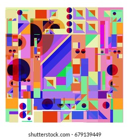 Trendy geometrical vector illustration with elements and abstract colorful textures. Design for summer holiday poster, card, brochure, and promotion template. Fashion art print and background.
