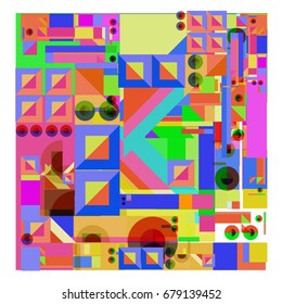Trendy geometrical vector illustration with elements and abstract colorful textures. Design for summer holiday poster, card, brochure, and promotion template. Fashion art print and background.