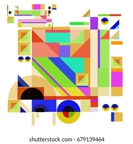 Trendy geometrical vector illustration with elements and abstract colorful textures. Design for summer holiday poster, card, brochure, and promotion template. Fashion art print and background.