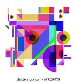 Trendy geometrical vector illustration with elements and abstract colorful textures. Design for summer holiday poster, card, brochure, and promotion template. Fashion art print and background.