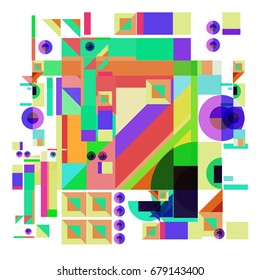 Trendy geometrical vector illustration with elements and abstract colorful textures. Design for summer holiday poster, card, brochure, and promotion template. Fashion art print and background.