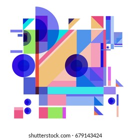 Trendy geometrical vector illustration with elements and abstract colorful textures. Design for summer holiday poster, card, brochure, and promotion template. Fashion art print and background.