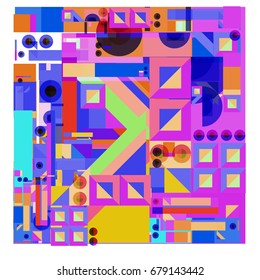 Trendy geometrical vector illustration with elements and abstract colorful textures. Design for summer holiday poster, card, brochure, and promotion template. Fashion art print and background.