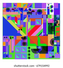 Trendy geometrical vector illustration with elements and abstract colorful textures. Design for summer holiday poster, card, brochure, and promotion template. Fashion art print and background.
