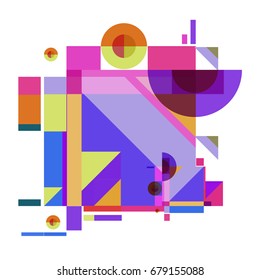 Trendy geometrical vector illustration with elements and abstract colorful textures. Design for summer holiday poster, card, brochure, and promotion template. Fashion art print and background.