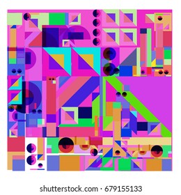 Trendy geometrical vector illustration with elements and abstract colorful textures. Design for summer holiday poster, card, brochure, and promotion template. Fashion art print and background.