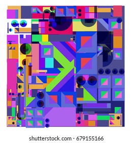 Trendy geometrical vector illustration with elements and abstract colorful textures. Design for summer holiday poster, card, brochure, and promotion template. Fashion art print and background.