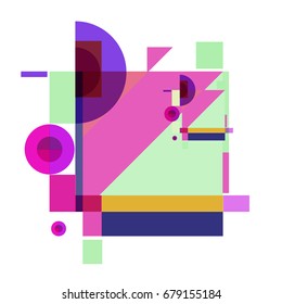 Trendy geometrical vector illustration with elements and abstract colorful textures. Design for summer holiday poster, card, brochure, and promotion template. Fashion art print and background.