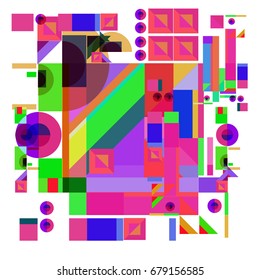 Trendy geometrical vector illustration with elements and abstract colorful textures. Design for summer holiday poster, card, brochure, and promotion template. Fashion art print and background.