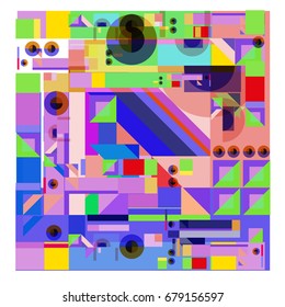 Trendy geometrical vector illustration with elements and abstract colorful textures. Design for summer holiday poster, card, brochure, and promotion template. Fashion art print and background.
