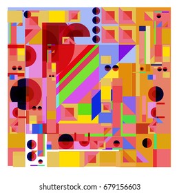 Trendy geometrical vector illustration with elements and abstract colorful textures. Design for summer holiday poster, card, brochure, and promotion template. Fashion art print and background.