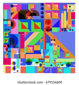 Trendy geometrical vector illustration with elements and abstract colorful textures. Design for summer holiday poster, card, brochure, and promotion template. Fashion art print and background.