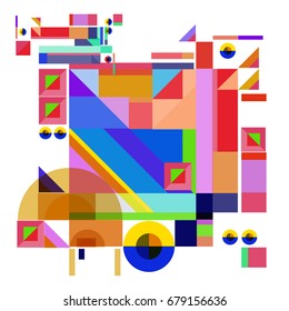 Trendy geometrical vector illustration with elements and abstract colorful textures. Design for summer holiday poster, card, brochure, and promotion template. Fashion art print and background.