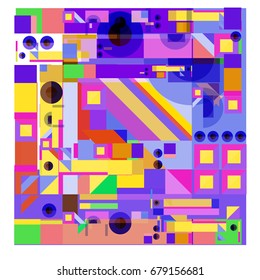 Trendy geometrical vector illustration with elements and abstract colorful textures. Design for summer holiday poster, card, brochure, and promotion template. Fashion art print and background.