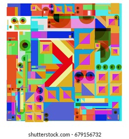 Trendy geometrical vector illustration with elements and abstract colorful textures. Design for summer holiday poster, card, brochure, and promotion template. Fashion art print and background.