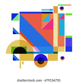 Trendy geometrical vector illustration with elements and abstract colorful textures. Design for summer holiday poster, card, brochure, and promotion template. Fashion art print and background.