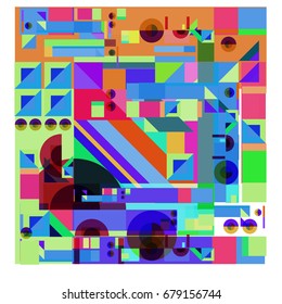 Trendy geometrical vector illustration with elements and abstract colorful textures. Design for summer holiday poster, card, brochure, and promotion template. Fashion art print and background.
