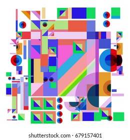 Trendy geometrical vector illustration with elements and abstract colorful textures. Design for summer holiday poster, card, brochure, and promotion template. Fashion art print and background.