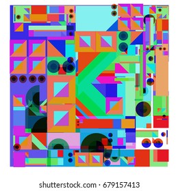 Trendy geometrical vector illustration with elements and abstract colorful textures. Design for summer holiday poster, card, brochure, and promotion template. Fashion art print and background.
