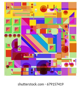 Trendy geometrical vector illustration with elements and abstract colorful textures. Design for summer holiday poster, card, brochure, and promotion template. Fashion art print and background.