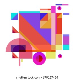 Trendy geometrical vector illustration with elements and abstract colorful textures. Design for summer holiday poster, card, brochure, and promotion template. Fashion art print and background.