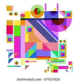 Trendy geometrical vector illustration with elements and abstract colorful textures. Design for summer holiday poster, card, brochure, and promotion template. Fashion art print and background.