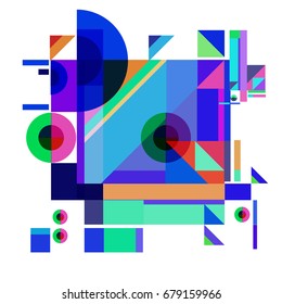 Trendy geometrical vector illustration with elements and abstract colorful textures. Design for summer holiday poster, card, brochure, and promotion template. Fashion art print and background.
