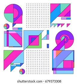 Trendy geometrical vector illustration with elements and abstract colorful textures. Design for summer holiday poster, card, brochure, and promotion template. Fashion art print and background.