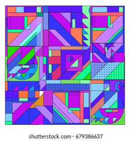 Trendy geometrical vector illustration with elements and abstract colorful textures. Design for summer holiday poster, card, brochure, and promotion template. Fashion art print and background.