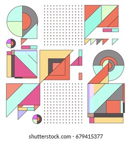 Trendy geometrical vector illustration with elements and abstract colorful textures. Design for summer holiday poster, card, brochure, and promotion template. Fashion art print and background.