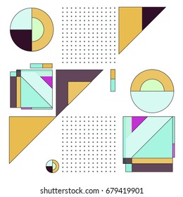Trendy geometrical vector illustration with elements and abstract colorful textures. Design for summer holiday poster, card, brochure, and promotion template. Fashion art print and background.
