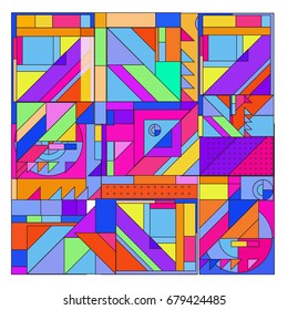 Trendy geometrical vector illustration with elements and abstract colorful textures. Design for summer holiday poster, card, brochure, and promotion template. Fashion art print and background.