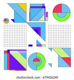 Trendy geometrical vector illustration with elements and abstract colorful textures. Design for summer holiday poster, card, brochure, and promotion template. Fashion art print and background.