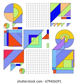 Trendy geometrical vector illustration with elements and abstract colorful textures. Design for summer holiday poster, card, brochure, and promotion template. Fashion art print and background.