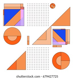 Trendy geometrical vector illustration with elements and abstract colorful textures. Design for summer holiday poster, card, brochure, and promotion template. Fashion art print and background.