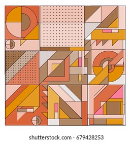 Trendy geometrical vector illustration with elements and abstract colorful textures. Design for summer holiday poster, card, brochure, and promotion template. Fashion art print and background.