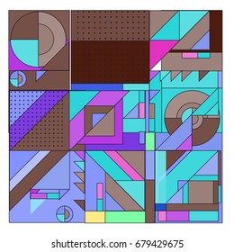 Trendy geometrical vector illustration with elements and abstract colorful textures. Design for summer holiday poster, card, brochure, and promotion template. Fashion art print and background.