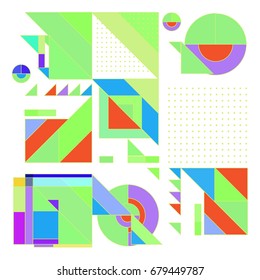 Trendy geometrical vector illustration with elements and abstract colorful textures. Design for summer holiday poster, card, brochure, and promotion template. Fashion art print and background.