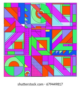 Trendy geometrical vector illustration with elements and abstract colorful textures. Design for summer holiday poster, card, brochure, and promotion template. Fashion art print and background.